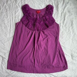 Elle Purple Formal Tank Top with Neckline Flower Detail